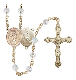 14 Karat Gold 6mm Austrian Crystal Guardian Angel/Track&Field-Men Rosary in Crystal