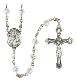 Sterling Silver 6mm Austrian Crystal Saint Anthony of Padua Rosary in Crystal