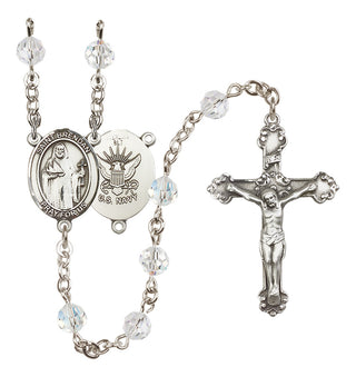 Sterling Silver 6mm Austrian Crystal Saint Brendan the Navigator/Navy Rosary in Crystal