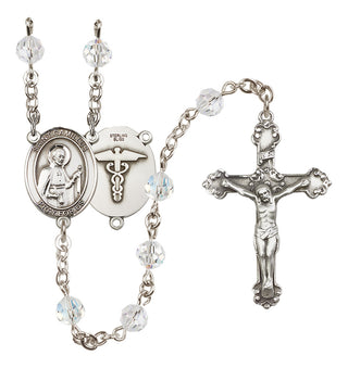 Sterling Silver 6mm Austrian Crystal Saint Camillus of Lellis / Nurse Rosary in Crystal