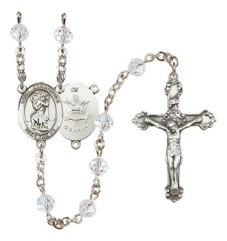 Sterling Silver 6mm Austrian Crystal Saint Christopher / Army Rosary in Crystal