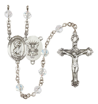 Sterling Silver 6mm Austrian Crystal Saint Christopher / Navy Rosary in Crystal