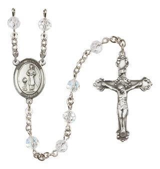 Sterling Silver 6mm Austrian Crystal Saint Genesius of Rome Rosary in Crystal