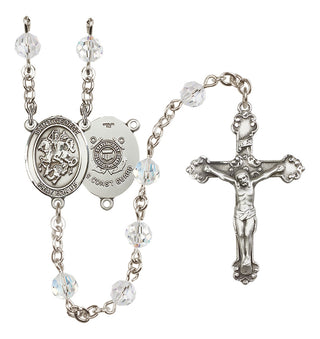 Sterling Silver 6mm Austrian Crystal Saint George / Coast Guard Rosary in Crystal