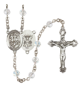 Sterling Silver 6mm Austrian Crystal Saint George / Navy Rosary in Crystal