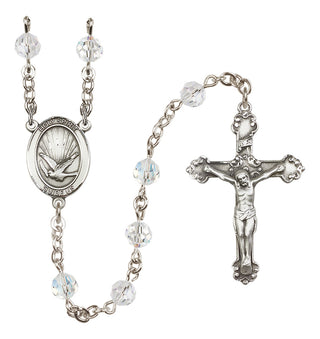 Sterling Silver 6mm Austrian Crystal Holy Spirit Rosary in Crystal