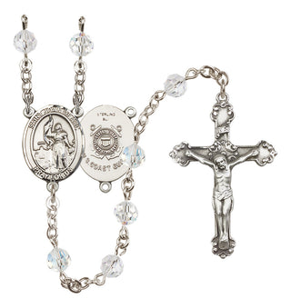 Sterling Silver 6mm Austrian Crystal Saint Joan of Arc /Coast Guard Rosary in Crystal