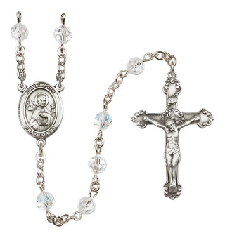 Sterling Silver 6mm Austrian Crystal Saint John the Apostle Rosary in Crystal