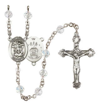 Sterling Silver 6mm Austrian Crystal Saint Michael / Air Force Rosary in Crystal