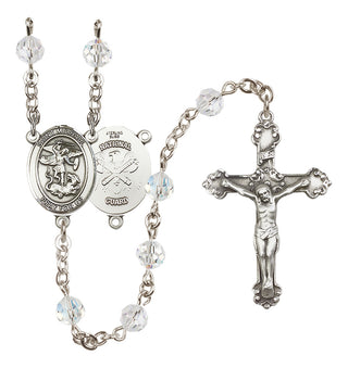 Sterling Silver 6mm Austrian Crystal Saint Michael / Nat'l Guard Rosary in Crystal