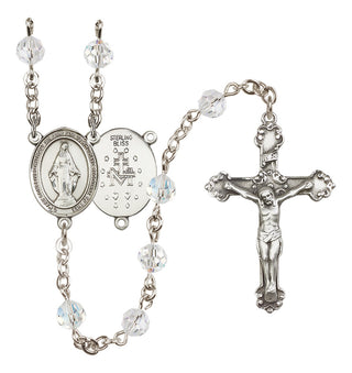 Sterling Silver 6mm Austrian Crystal Miraculous Rosary in Crystal