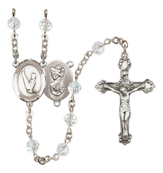 Sterling Silver 6mm Austrian Crystal Saint Christopher/Gymnastics Rosary in Crystal
