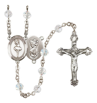 Sterling Silver 6mm Austrian Crystal Saint Christopher/Dance Rosary in Crystal