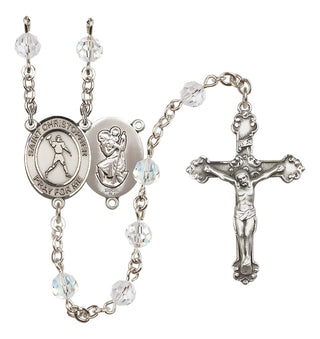 Sterling Silver 6mm Saint Christopher/Football Rosary
