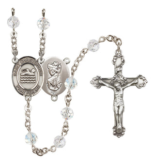 Sterling Silver 6mm Austrian Crystal Saint Christopher/Swimming Rosary in Crystal