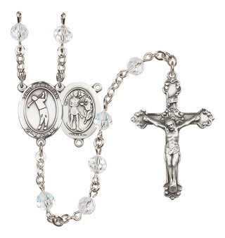 Sterling Silver 6mm Austrian Crystal Saint Sebastian/Golf Rosary in Crystal