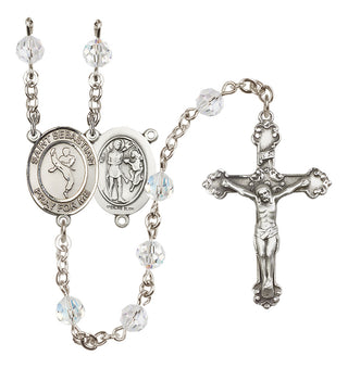 Sterling Silver 6mm Austrian Crystal Saint Sebastian/Martial Arts Rosary in Crystal