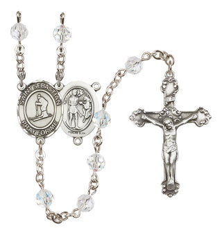 Sterling Silver 6mm Austrian Crystal Saint Sebastian/Skiing Rosary in Crystal