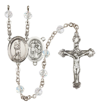 Sterling Silver 6mm Austrian Crystal Saint Sebastian/Lacrosse Rosary in Crystal