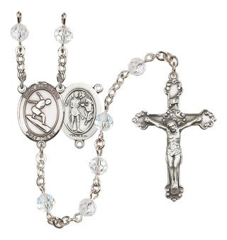 Sterling Silver 6mm Austrian Crystal Saint Sebastian/Surfing Rosary in Crystal