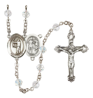 Sterling Silver 6mm Austrian Crystal Saint Sebastian / Archery Rosary in Crystal