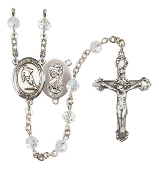 Sterling Silver 6mm Austrian Crystal Saint Christopher / Rugby Rosary in Crystal