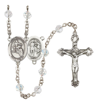 Sterling Silver 6mm Austrian Crystal Saint Sebastian / Motorcycle Rosary in Crystal