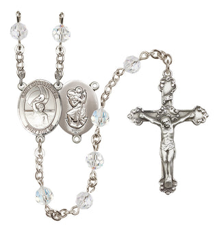 Sterling Silver 6mm Austrian Crystal Saint Christopher/Water Polo Men Rosary in Crystal