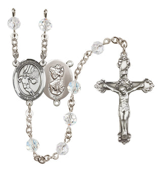 Sterling Silver 6mm Austrian Crystal Saint Christopher/Basketball Rosary in Crystal