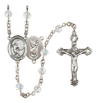 Sterling Silver 6mm Austrian Crystal Saint Christopher/Soccer Rosary in Crystal
