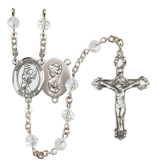 Sterling Silver 6mm Austrian Crystal Saint Christopher/Softball Rosary in Crystal
