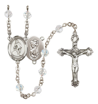 Sterling Silver 6mm Austrian Crystal Saint Christopher/Wrestling Rosary in Crystal