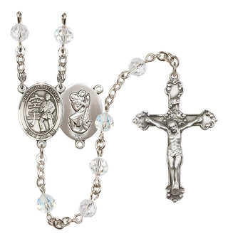 Sterling Silver 6mm Austrian Crystal Saint Christopher / Karate Rosary in Crystal