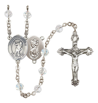 Sterling Silver 6mm Austrian Crystal Saint Christopher/Lacrosse Rosary in Crystal