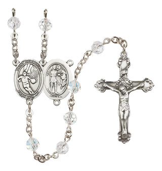 Sterling Silver 6mm Austrian Crystal Saint Sebastian/Basketball Rosary in Crystal