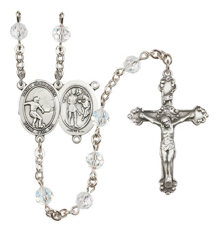 Sterling Silver 6mm Austrian Crystal Saint Sebastian / Soccer Rosary in Crystal