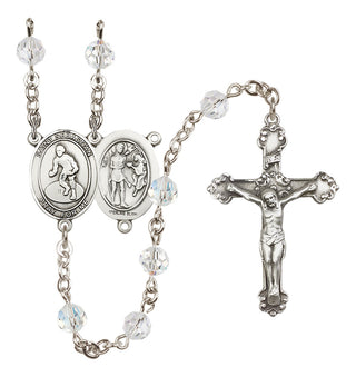 Sterling Silver 6mm Austrian Crystal Saint Sebastian/Wrestling Rosary in Crystal