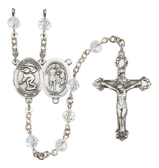 Sterling Silver 6mm Austrian Crystal Saint Sebastian/Swimming Rosary in Crystal