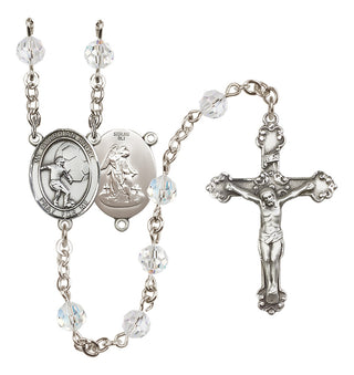 Sterling Silver 6mm Austrian Crystal Guardian Angel/Soccer Rosary in Crystal