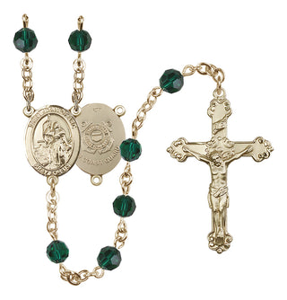 14 Karat Gold-Filled 6mm Austrian Crystal Saint Joan of Arc /Coast Guard Rosary in Emerald