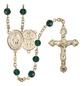 14 Karat Gold-Filled 6mm Austrian Crystal Virgen Milagrosa Rosary in Emerald