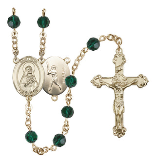 14 Karat Gold-Filled 6mm Austrian Crystal Saint Rita / Baseball Rosary in Emerald