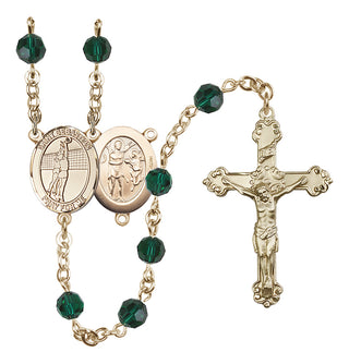14 Karat Gold-Filled 6mm Austrian Crystal Saint Sebastian / Volleyball Rosary in Emerald