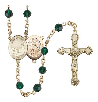 14 Karat Gold-Filled 6mm Austrian Crystal Saint Sebastian / Fishing Rosary in Emerald