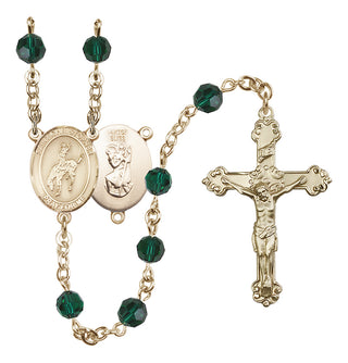 14 Karat Gold-Filled 6mm Austrian Crystal Saint Christopher / Rodeo Rosary in Emerald