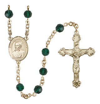 14 Karat Gold-Filled 6mm Austrian Crystal Saint Ignatius of Loyola Rosary in Emerald