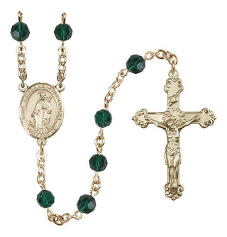 14 Karat Gold-Filled 6mm Austrian Crystal Saint Catherine of Alexandria Rosary in Emerald