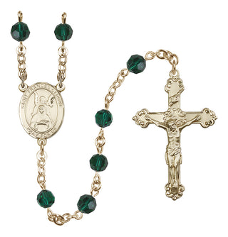 14 Karat Gold-Filled 6mm Austrian Crystal Saint Frances of Rome Rosary in Emerald