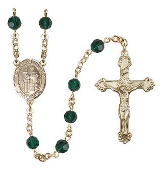 14 Karat Gold-Filled 6mm Austrian Crystal Saint Jacob of Nisibis Rosary in Emerald