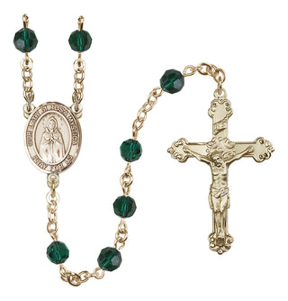 14 Karat Gold-Filled 6mm Austrian Crystal Our Lady of Rosa Mystica Rosary in Emerald